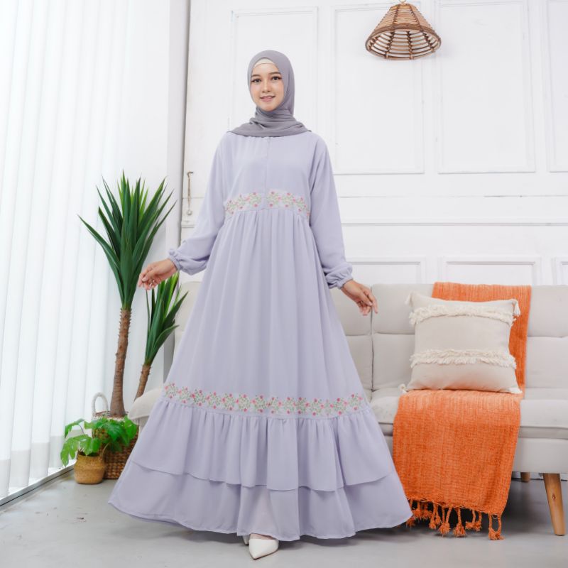 KHADIJA DRESS 2 Gamis bahan ceruty babydol aplikasi bordir seragam by Safitri Fashion