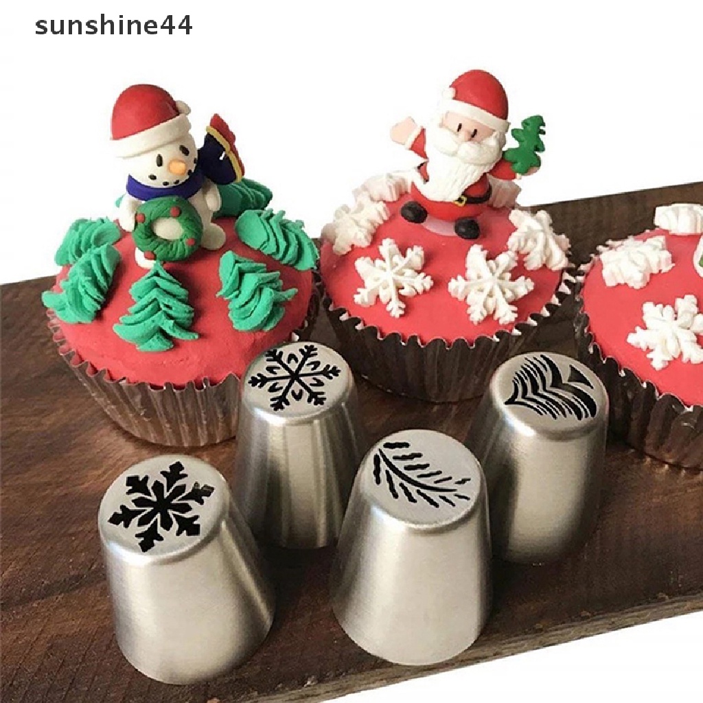 Sunshine 4pcs / set Spuit Piping Krim Kue Bahan Stainless Steel Untuk Dekorasi Natal