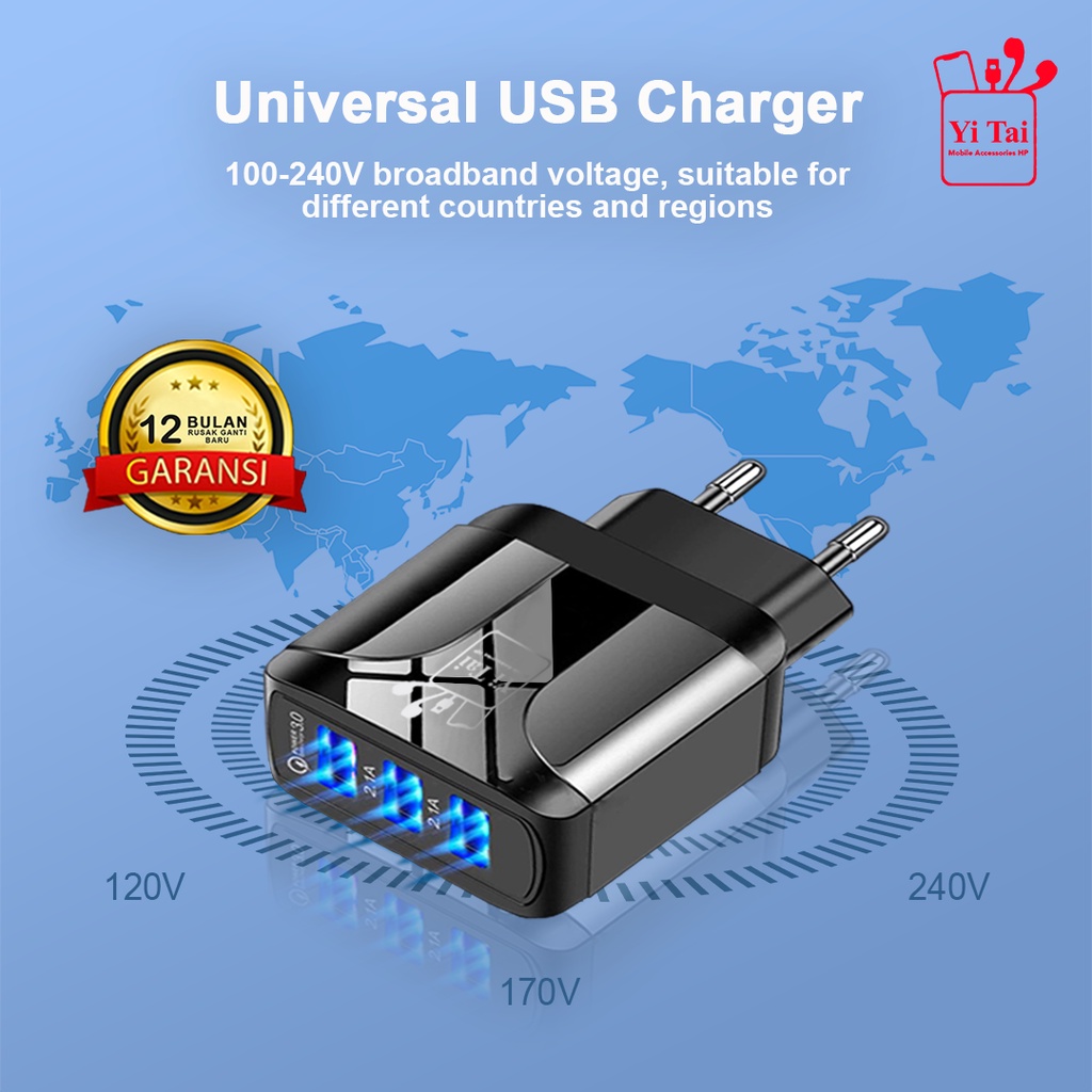 BATOK CHARGER 3 USB FAST CHARGING 3.0 YI TAI F002C - ADAPTOR CHARGER - SC