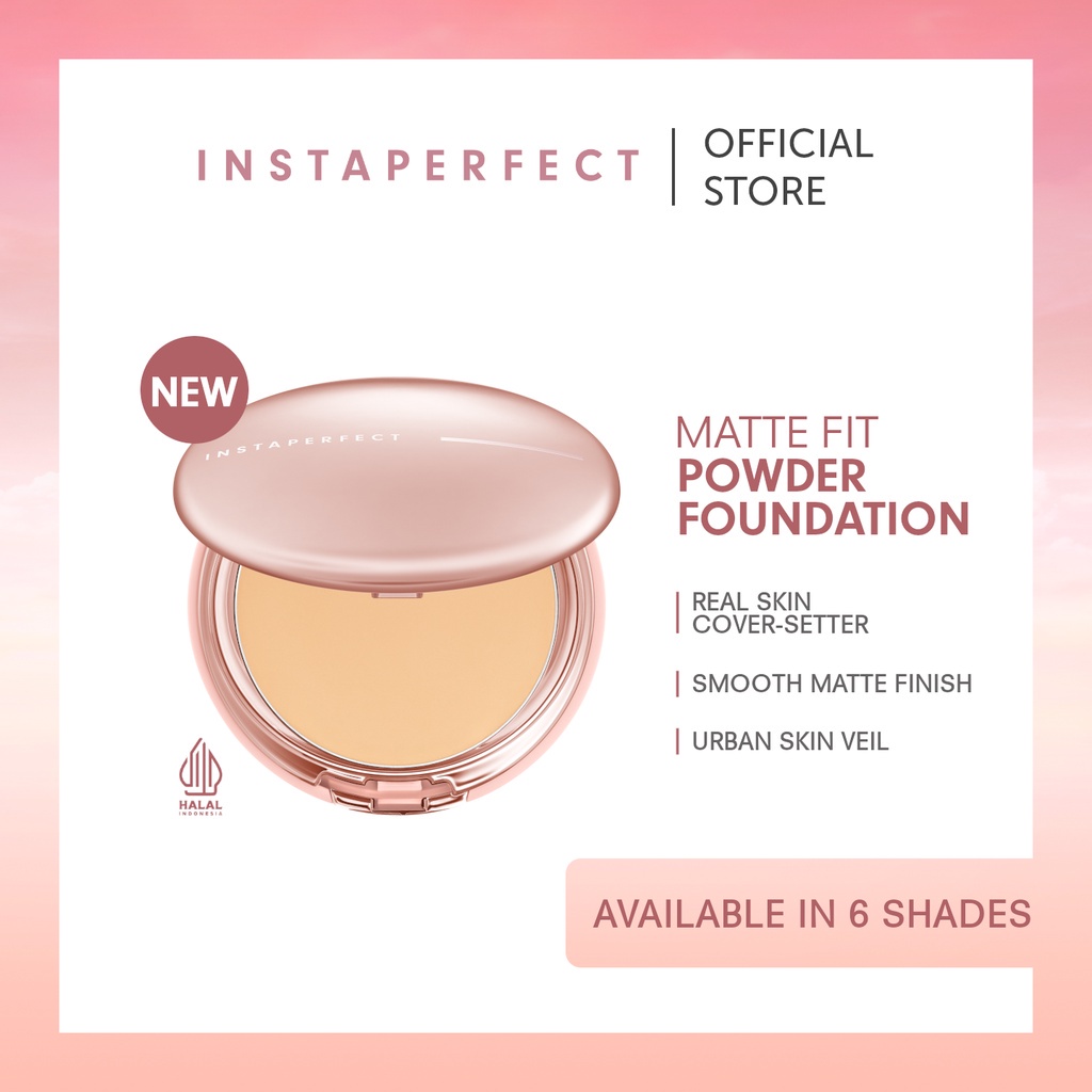 Wardah Instaperfect Matte Fit Powder Foundation 13 g - Bedak (Real Skin Cover Setter, Smooth Matte Finish, SPF 20 PA+++)