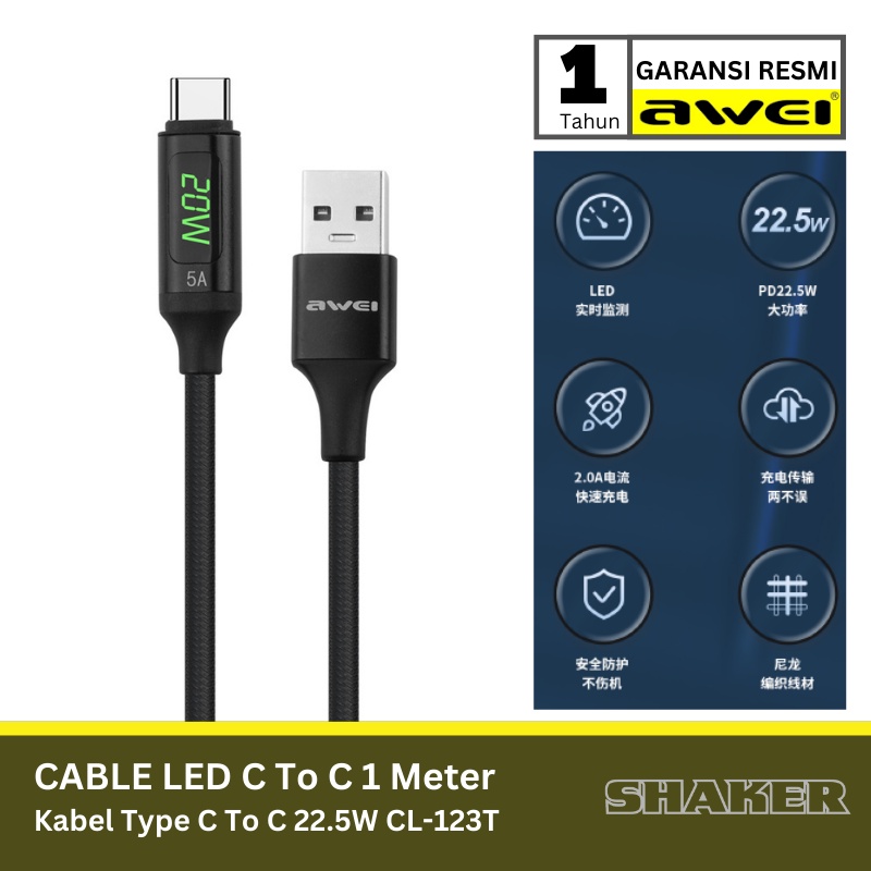 Kabel Charger AWEI USB to Type-C Digital Display Data Cable CL-123T