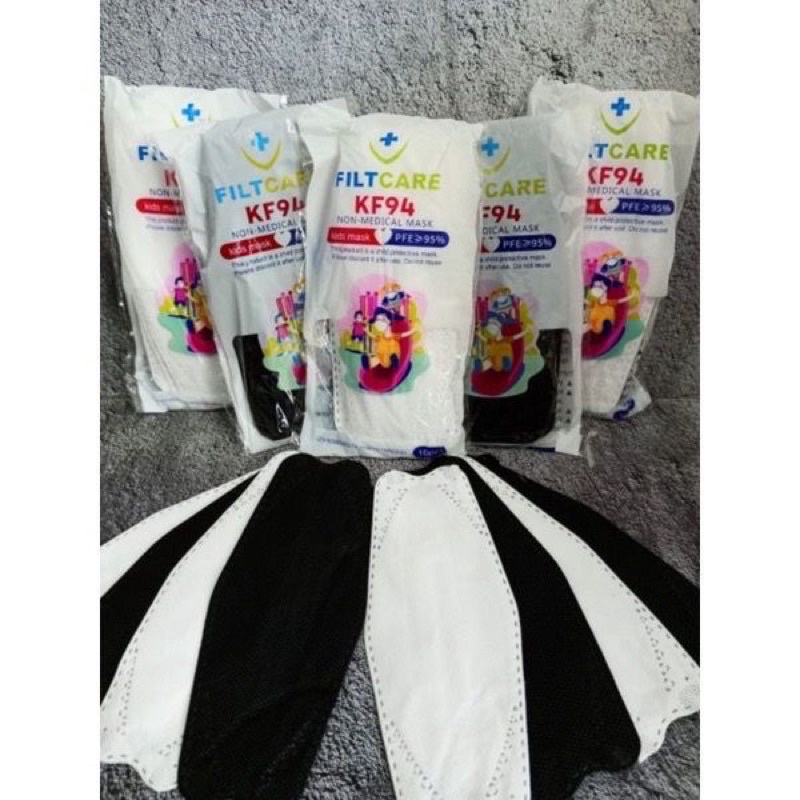 Masker KF94 Anak Polos Putih dan Hitam isi 10pcs