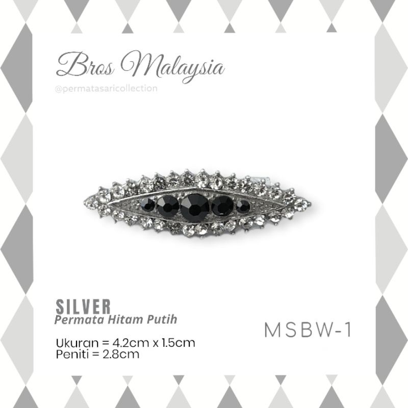 Bros Malaysia Samping Dada Pundak Dagu Silver Black White Korea Kecil Aksesoris Jilbab Hijab Kerudung Wanita Muslim Muslimah Small Brooch Bross Bahu Pin Peniti Baju Kain Celana Motif Bunga Pita Mutiara 1