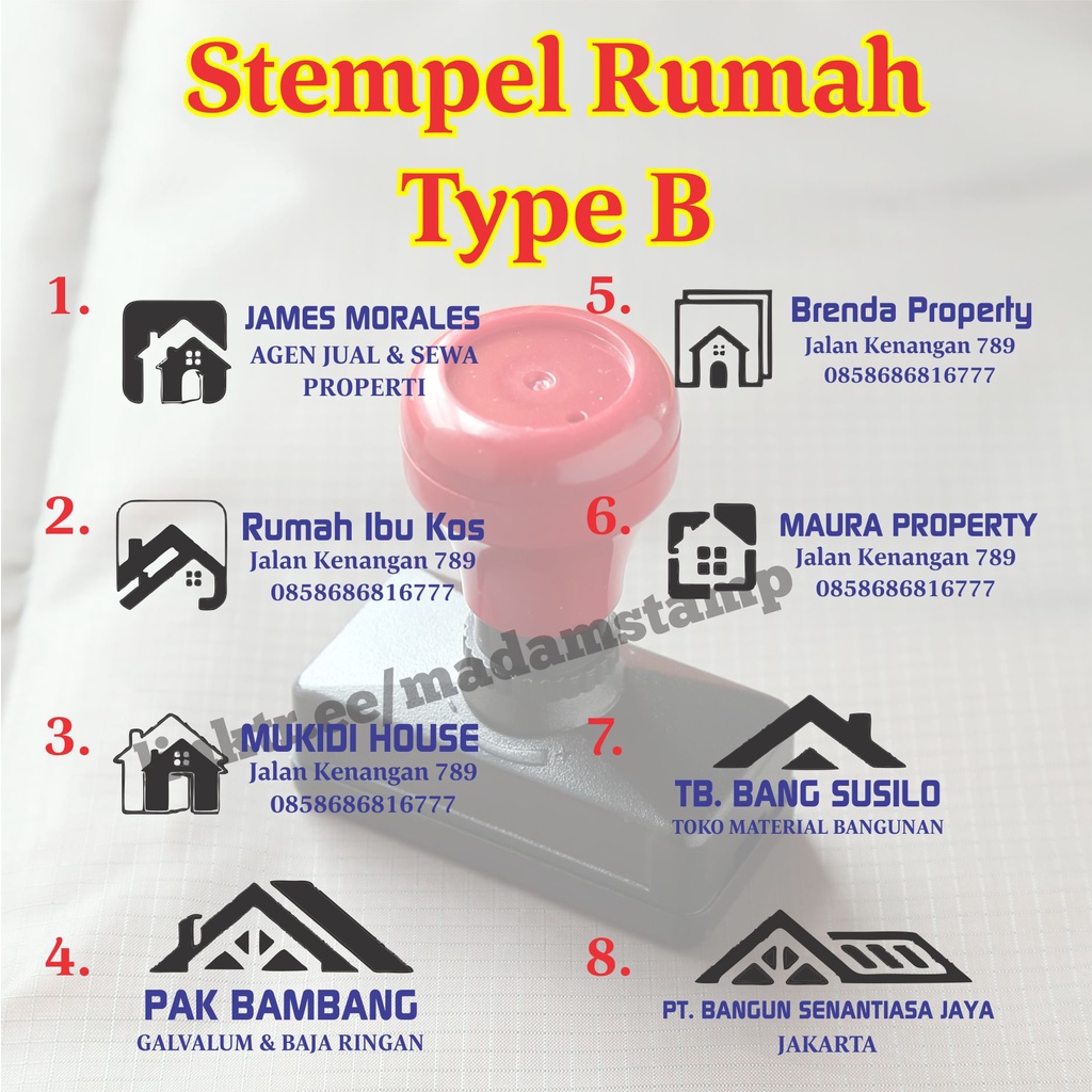 

stempel rumah B nama toko bangunan kos kontraktor hotel guesthouse ageb properti otomatis murah