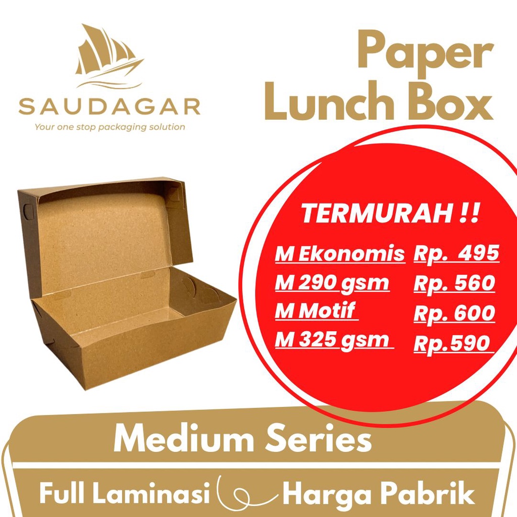 Lunch box paper kraft laminasi / kotak makan take away MEDIUM