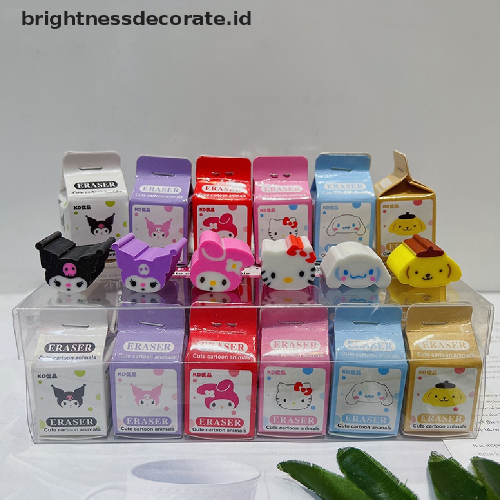 6 Pcs Penghapus Mini Bentuk Kotak Susu Motif Kartun Sanrio Melody Untuk Alat Tulis Anak