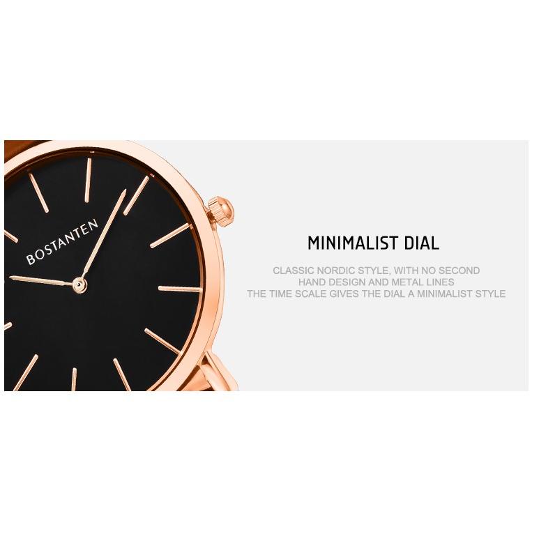 ㄳF 【COD】Bostanten Jam Tangan Sangat tipis Quartz Pria Tali Jam Kulit Tahan Air ➕ Kotak Hadiah LANGSU