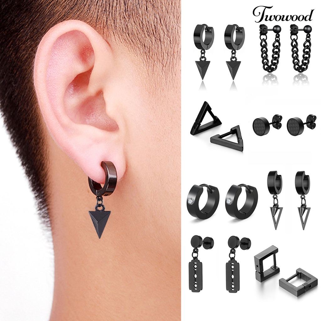 1 Pc Anting Stud Aneka Bentuk Warna Solid Gaya Punk Gothic No Inflammation Untuk Pria