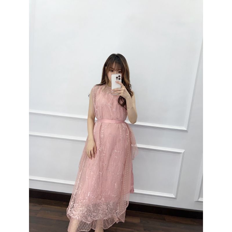 Nabila set dress - pink muda