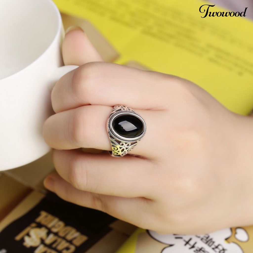 Cincin Pria Gaya Vintage Aksen Batu Permata Buatan Untuk Pesta