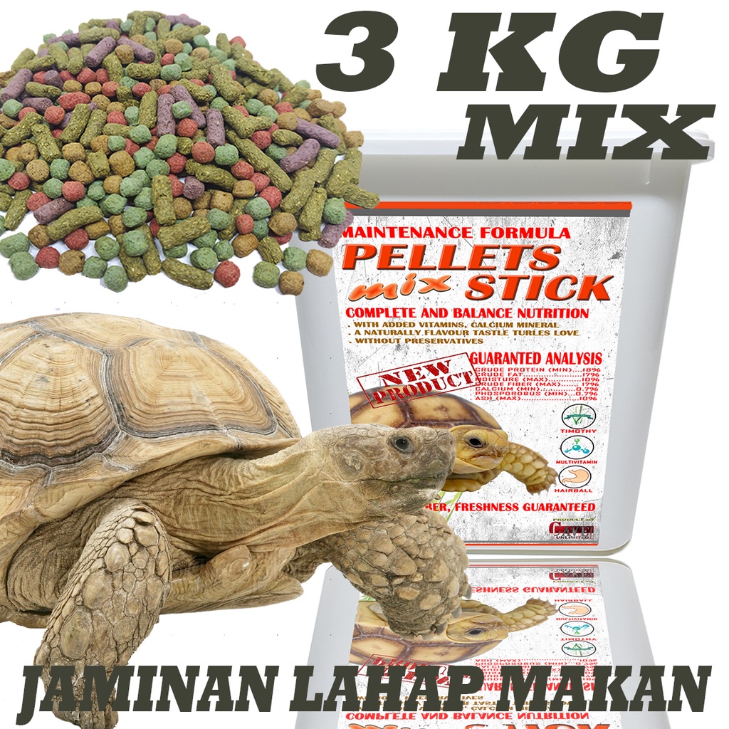 3KG PAKAN TORTOISE MAKANAN PELET KURA KURA DARAT SULCATA ALDABRA INDIAN STAR PARDALIS JAMINAN LAHAP 