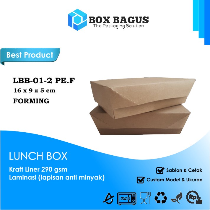 (FORMING) LUNCH BOX (M) DUS KOTAK HAMPERS MAKANAN NASI MIE BUBUR KUE SNACK 16x9x5 cm PAPER KRAFT 290 gsm LAMINASI