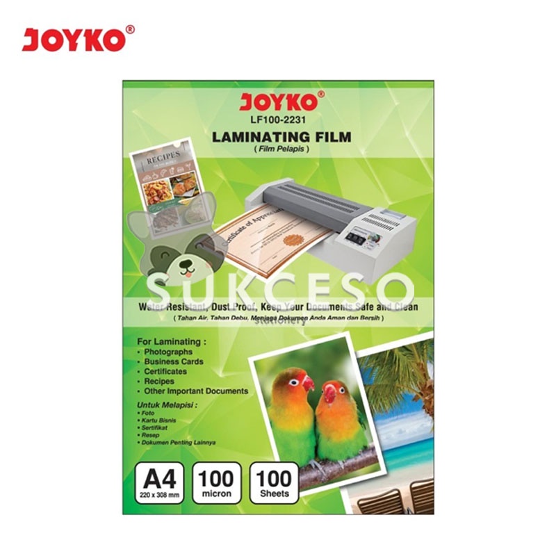 

Joyko Plastik Laminating Film Ukuran A4 Isi 100 Lembar Tebal 100 Micron / Plastik Laminating Film Murah Berkualitas