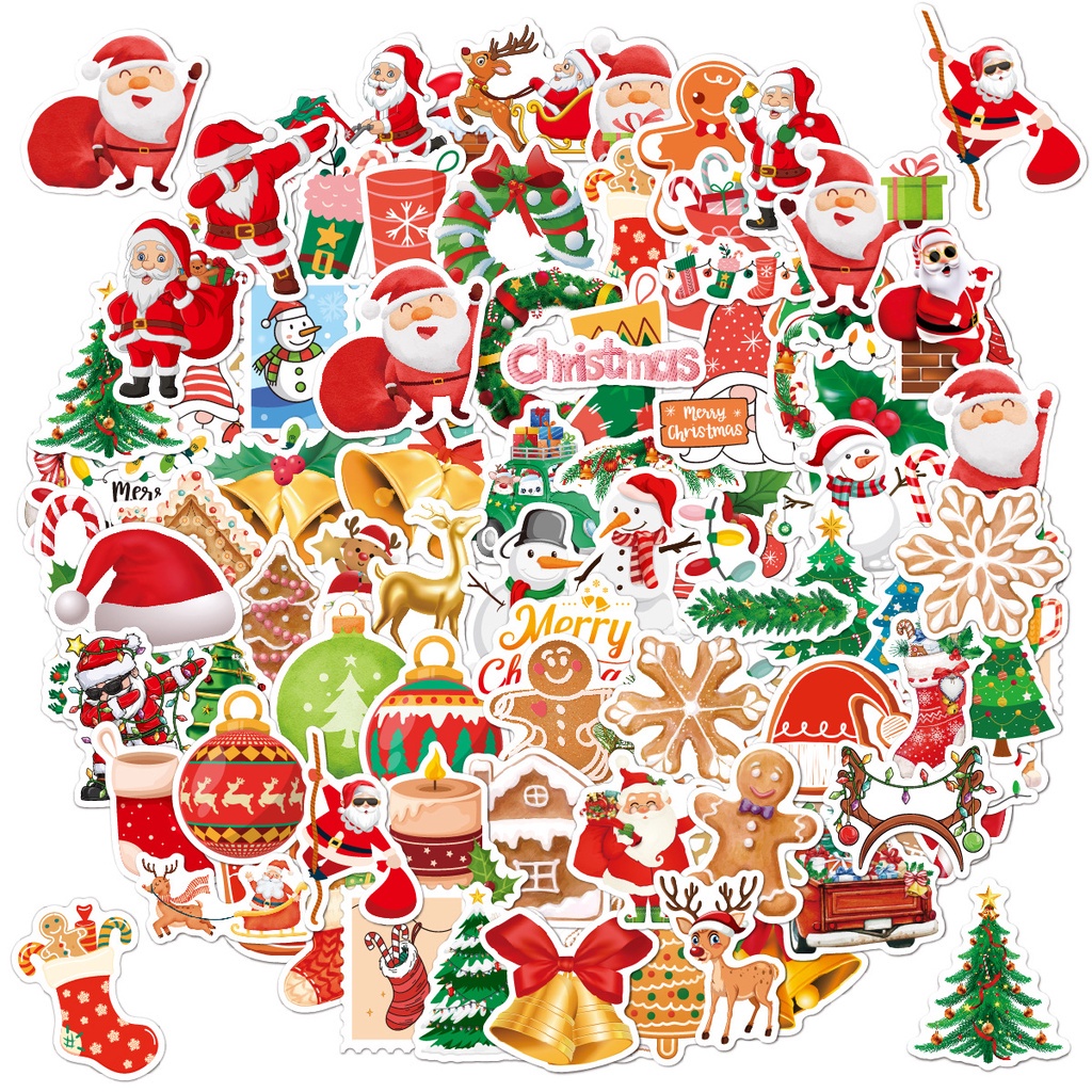 100pcs / Set Stiker Graffiti Gingerbread Man Santa Claus Natal Ukuran Besar Untuk Laptop Koper Scrapbook