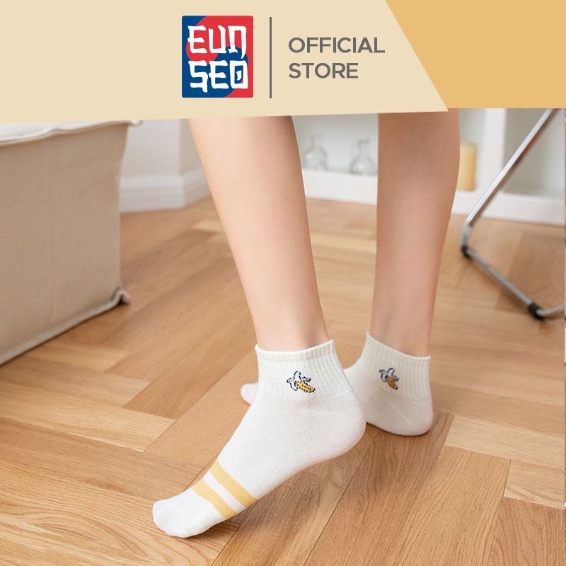 EUNSEO Kaos Kaki Ankle Cute Wanita Motif Banana Kaoskaki Pendek Fashion Korea Import