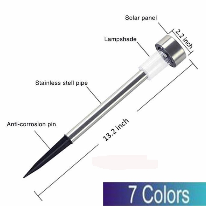 Lampu Taman Tancap Tenaga Matahari Surya Solar Cell LED Stainless RGB 7 Warna