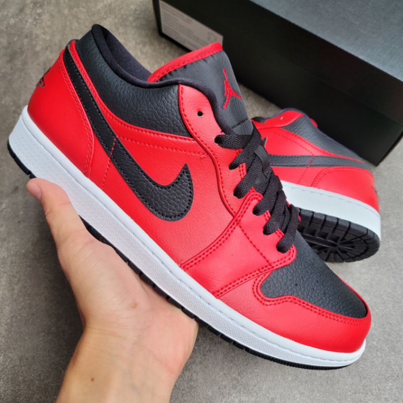 Air Jordan 1 Low Reverse Bred Pebbled Swoosh || triple black red banned toe