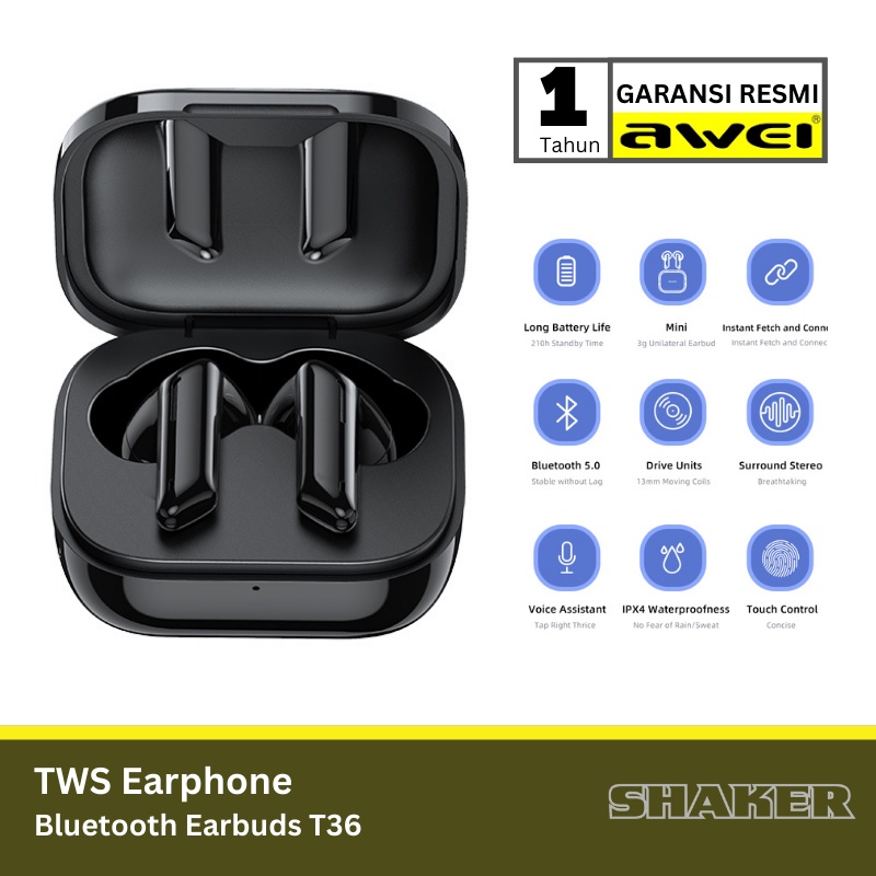 TWS AWEI True Wireless Earbuds with Charging Case T36