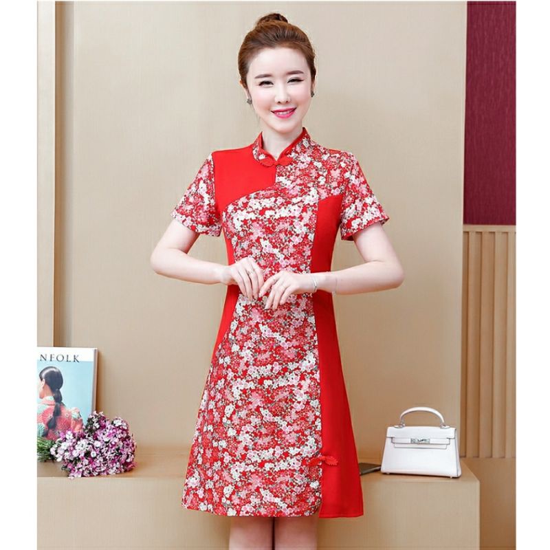 0993 Baju minidress CNY mini dress gaun Chinese new year Imlek cheongsam dres Korea Korean style nat