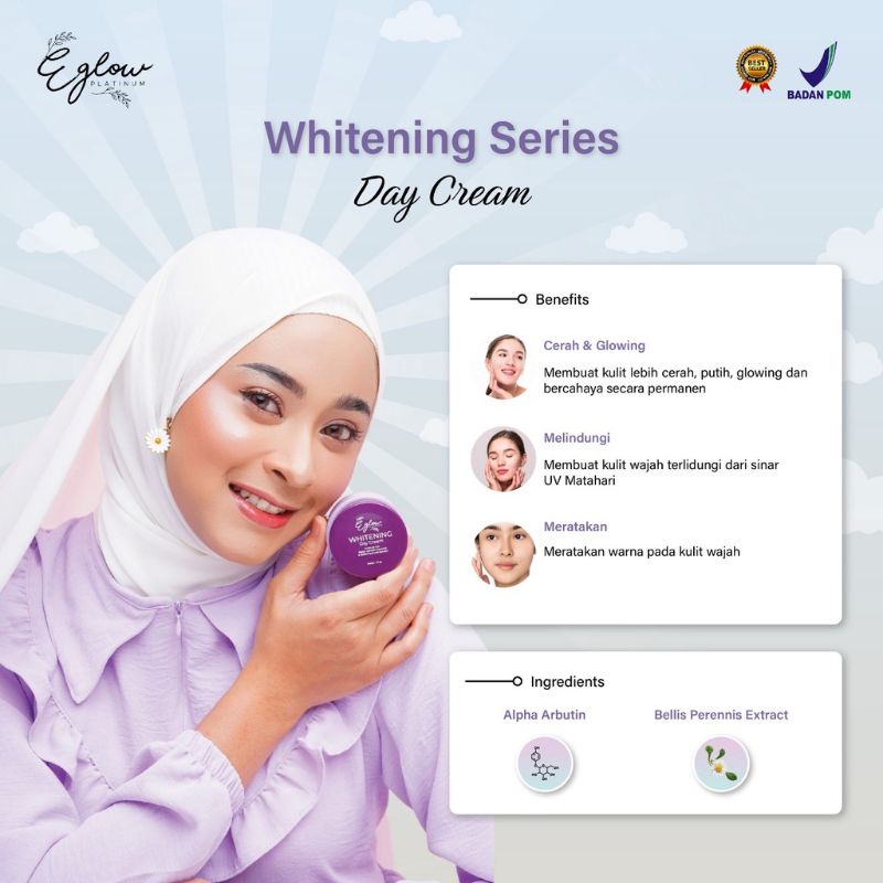 Day Crem Eglow Whitening Series l Acne Series l Ultimate Series (Day Crem Satuan, Day crem ecer, kri