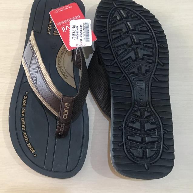Sendal Jepit Cowok Carvil Original Sandal Japit Pria Carvil EMW - Cokelat, 43