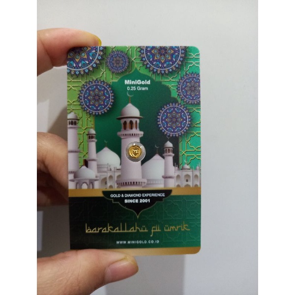 MiniGold Seri Barakallah Fii Umrik Hijau 0.25 gram | emas batangan |  logam mulia murni 24 karat | f