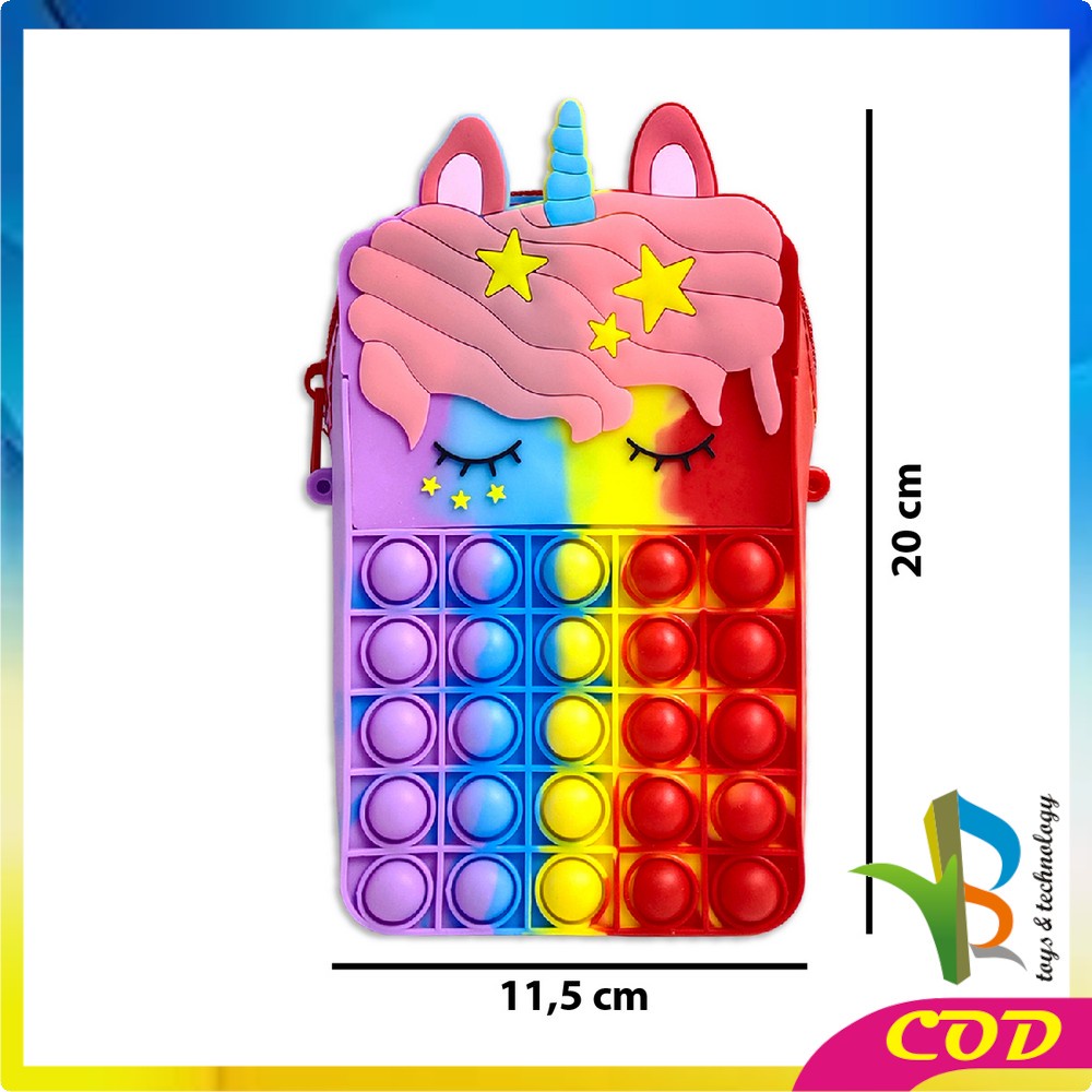 RB-A30 Tas Selempang Pop It Rainbow Karakter Anak Gemoy Ukuran Besar Muat Untuk HP/ Tas Pop It Pelangi Motif Kuda Poni Lucu / Sling Bag Kids Kekinian