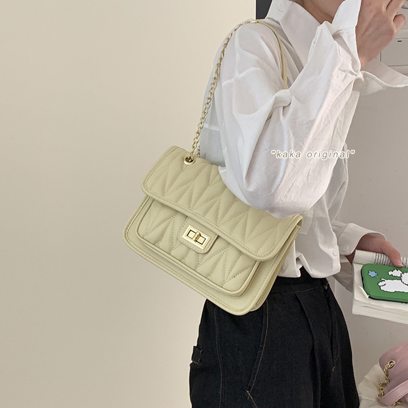 Suhao all-match tas berkapasitas besar wanita 2021 baru trendi fashion niche tas ketiak tekstur rantai berlian tas messenger