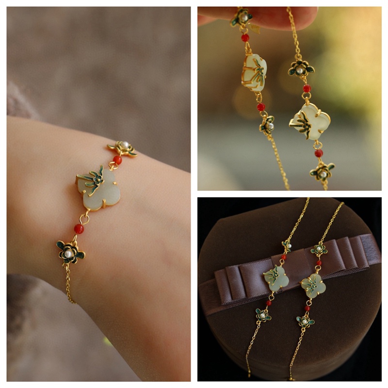 Fancyqube Gelang Tangan Rantai Manik-Manik Batu Giok Putih Gaya Cina Vintage Untuk Wanita