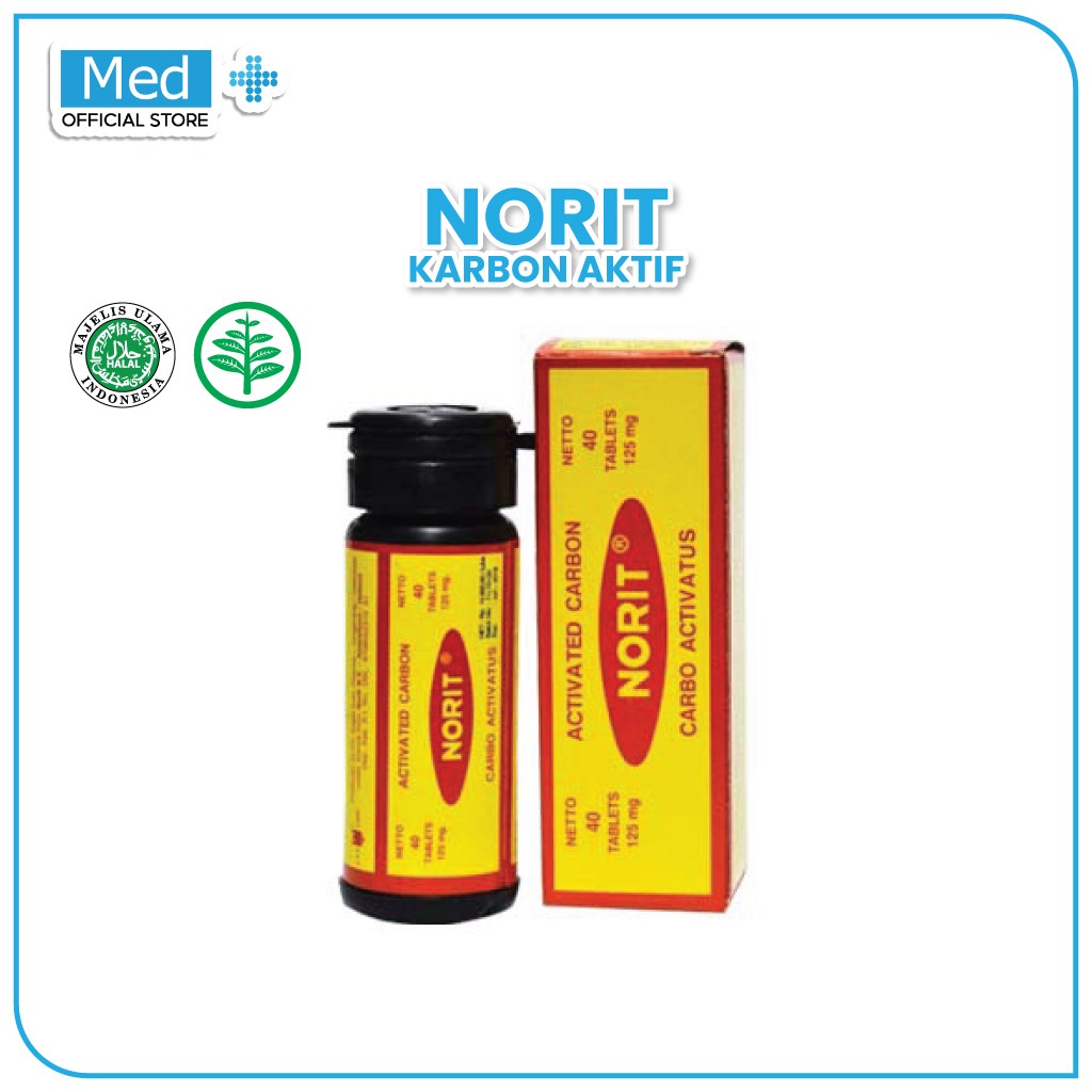 Med+ Norit Karbon Aktif Cap Lang 1 Botol isi 40 Tablet / Obat Diare / Perut Kembung / Keracunan Maka