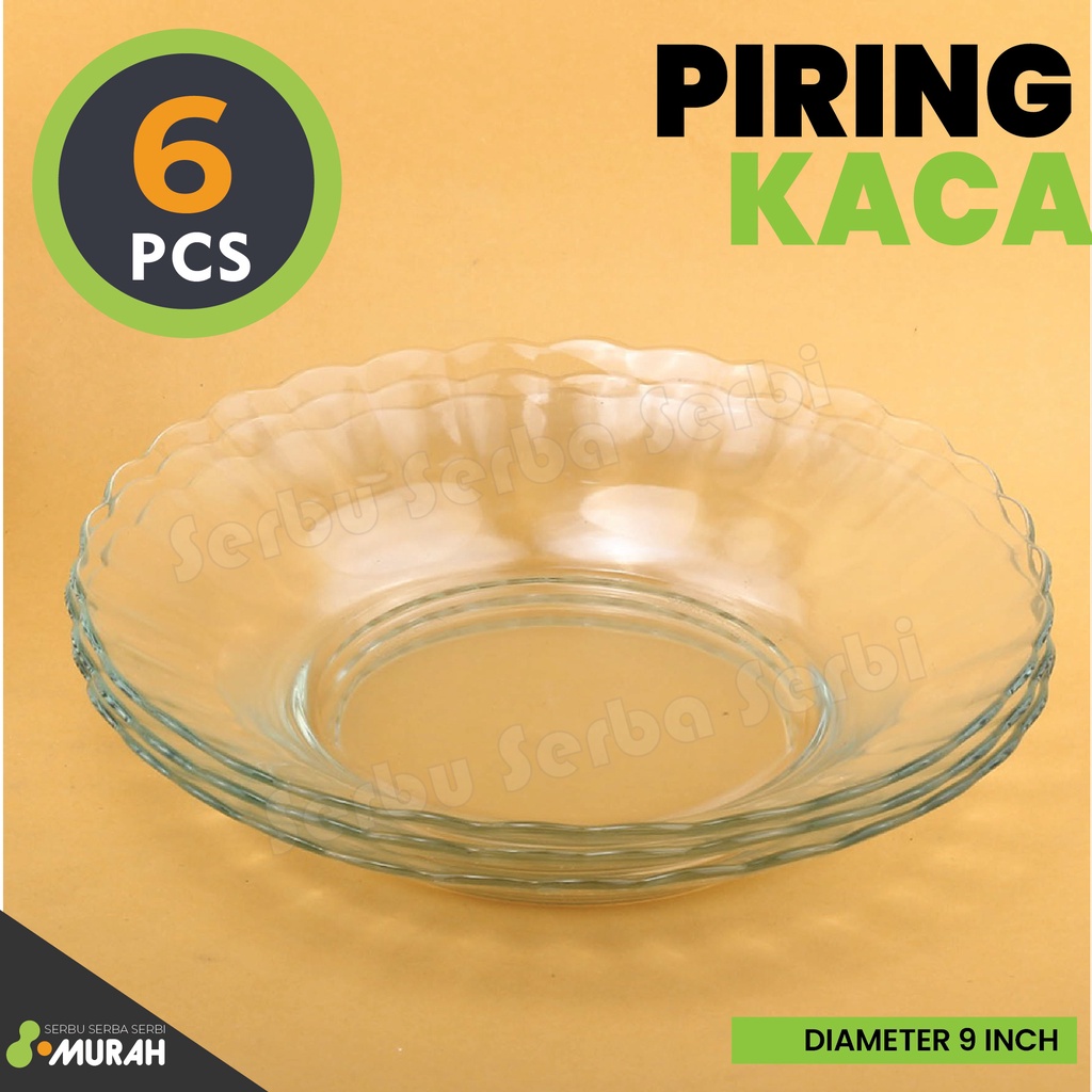 SERBU MURAH - SET 6 PCS - PIRING KACA BBC Payung Bening / Warna - Piring Cantik -  Piring Kaca Souve
