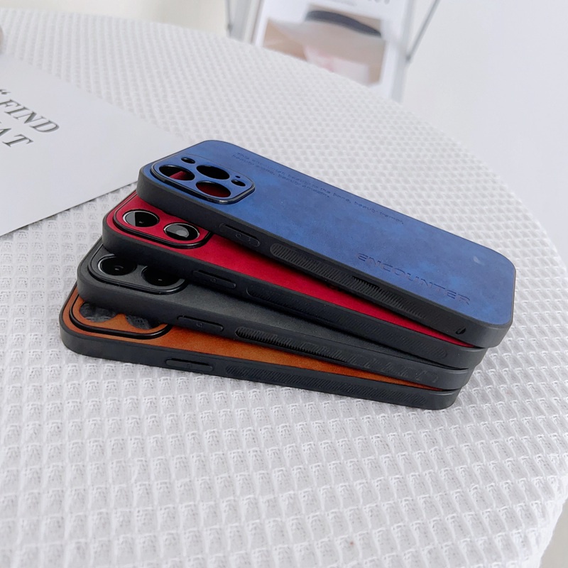 IPHONE Skin Feeling Full Screen Leather Hard Phone Case Untuk Iphone 7 8 14 Plus 7+ 8+ 14+ IP X Xr Xs Max Casing Iphone11 12 13 14 Pro Max Sarung Handphone Shin Case Fashion 4 warna