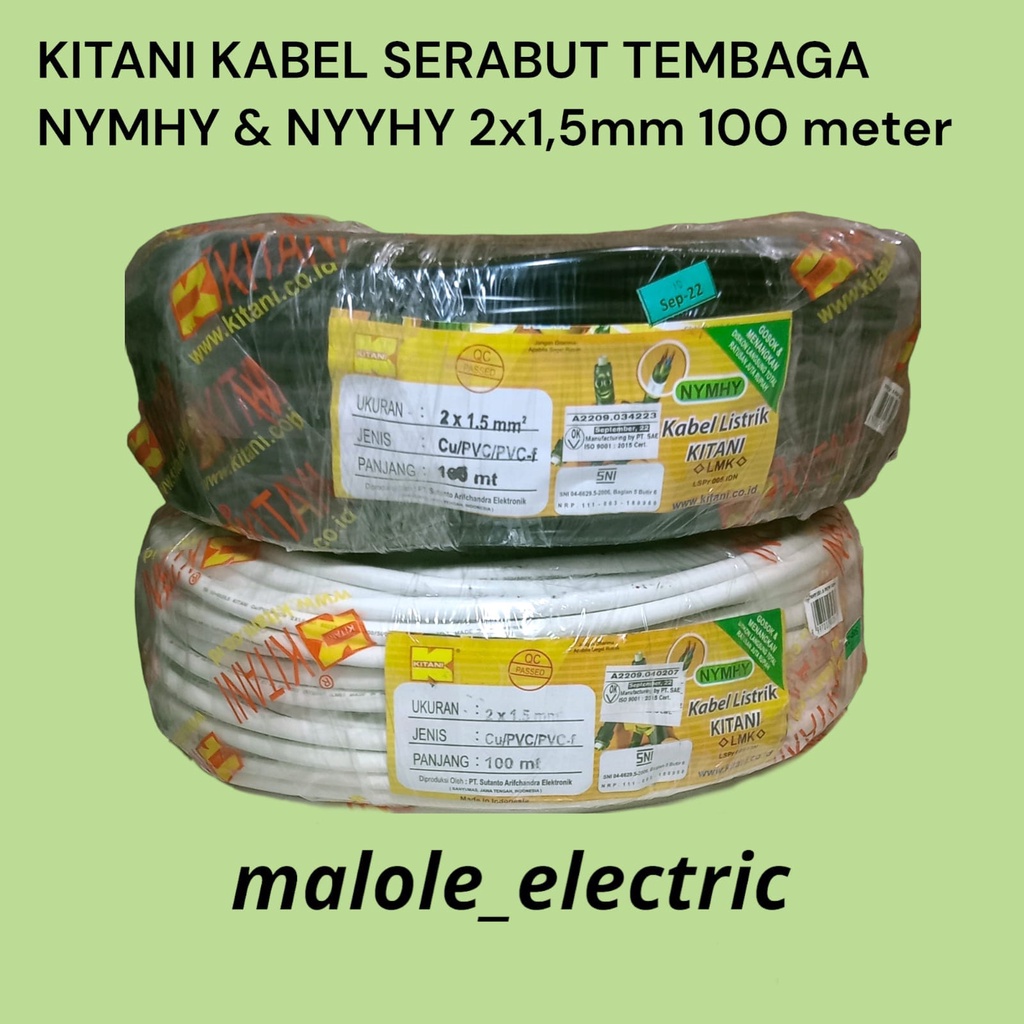 KITANI KABEL SERABUT TEMBAGA MURNI NYMHY & NYYHY 2 X 1,5 X  100METER // KABEL SERABUT TEMBAGA MURNI 