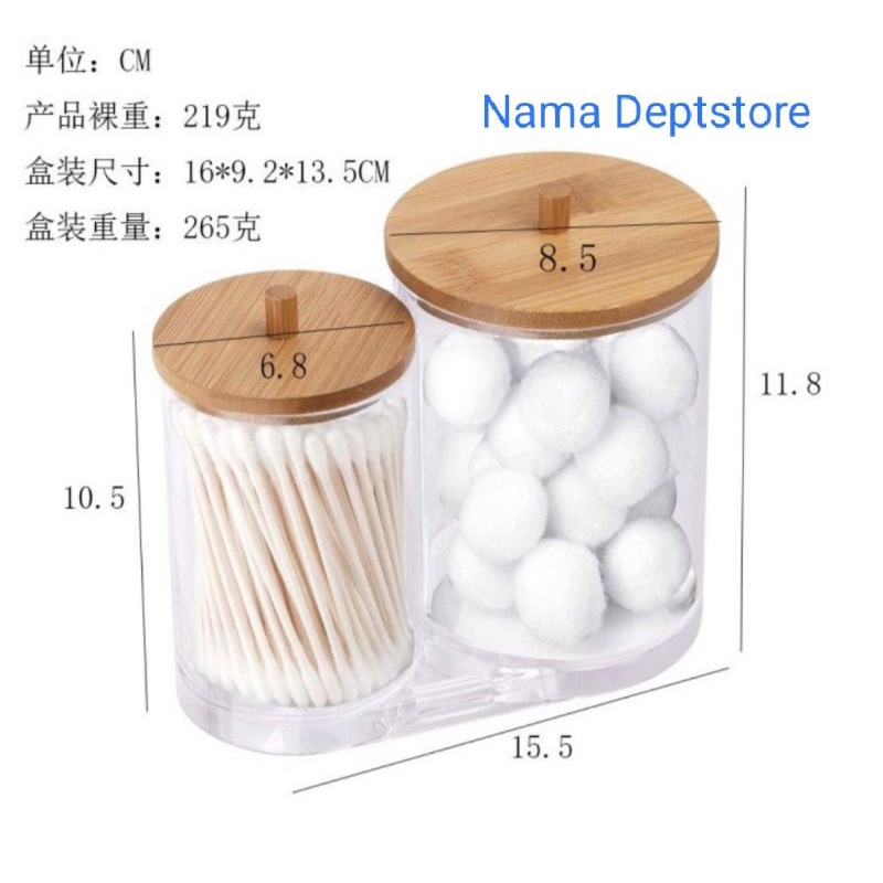 Nama Deptstore - Kotak Penyimpanan kapas Cotton bud 2 in 1 dengan penutup kayu