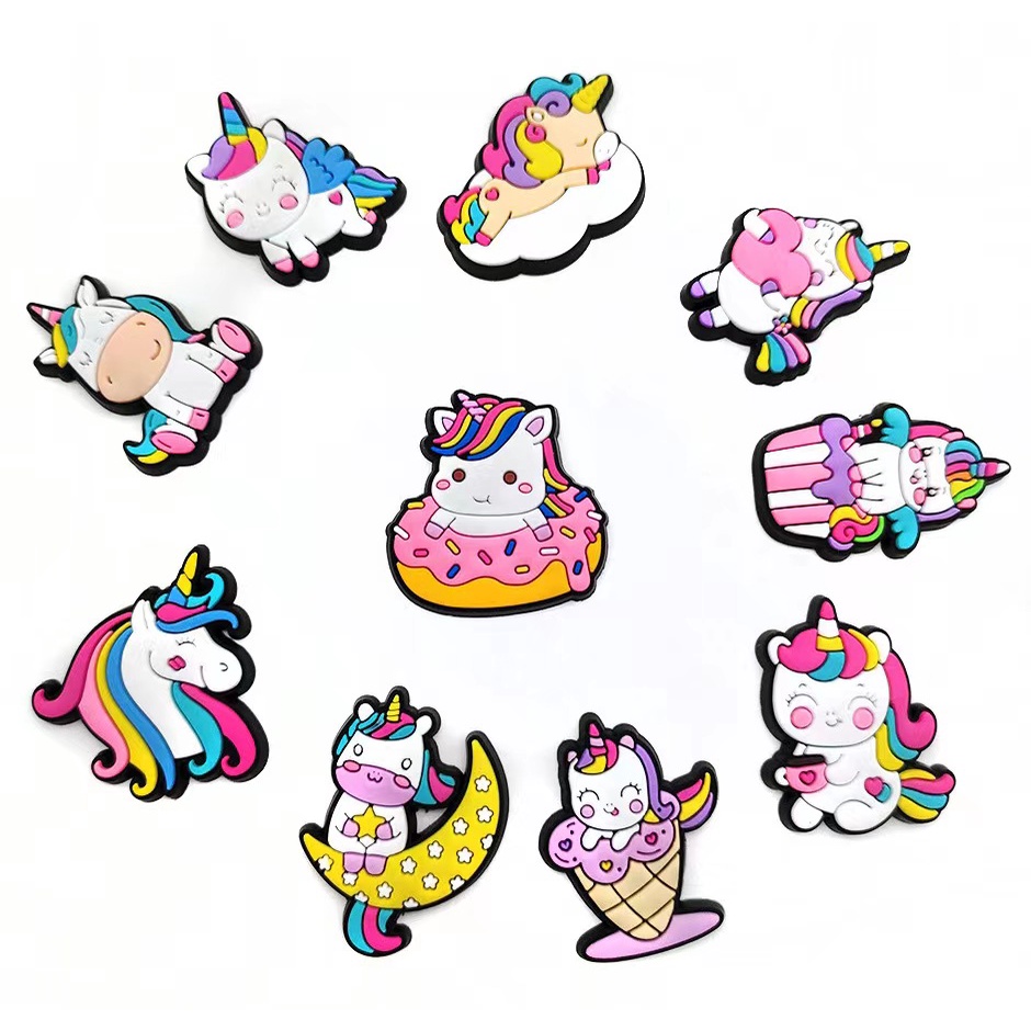 1 Pc Aksesoris Pin buckle Sepatu Bentuk Kartun unicorn Bahan PVC Dapat Dilepas Untuk Hadiah Anak Perempuan