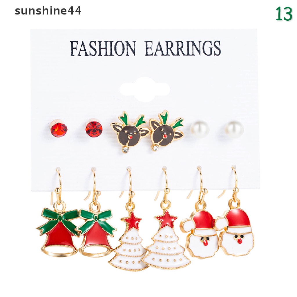 Sunshine 6 Pasang Anting Tusuk Tema Natal / Tahun Baru 2022 Untuk Anak Perempuan 2023
