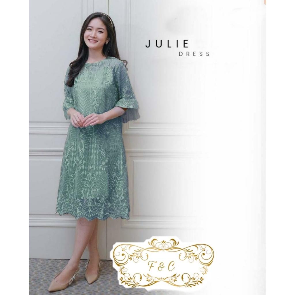 DRESS NATAL BRUKAT JUMBO DRESS JULIE M~2XL DRESS HJAU SAGE GREEN PESTA TILE MUTIARA DRESS ORGANZA DR