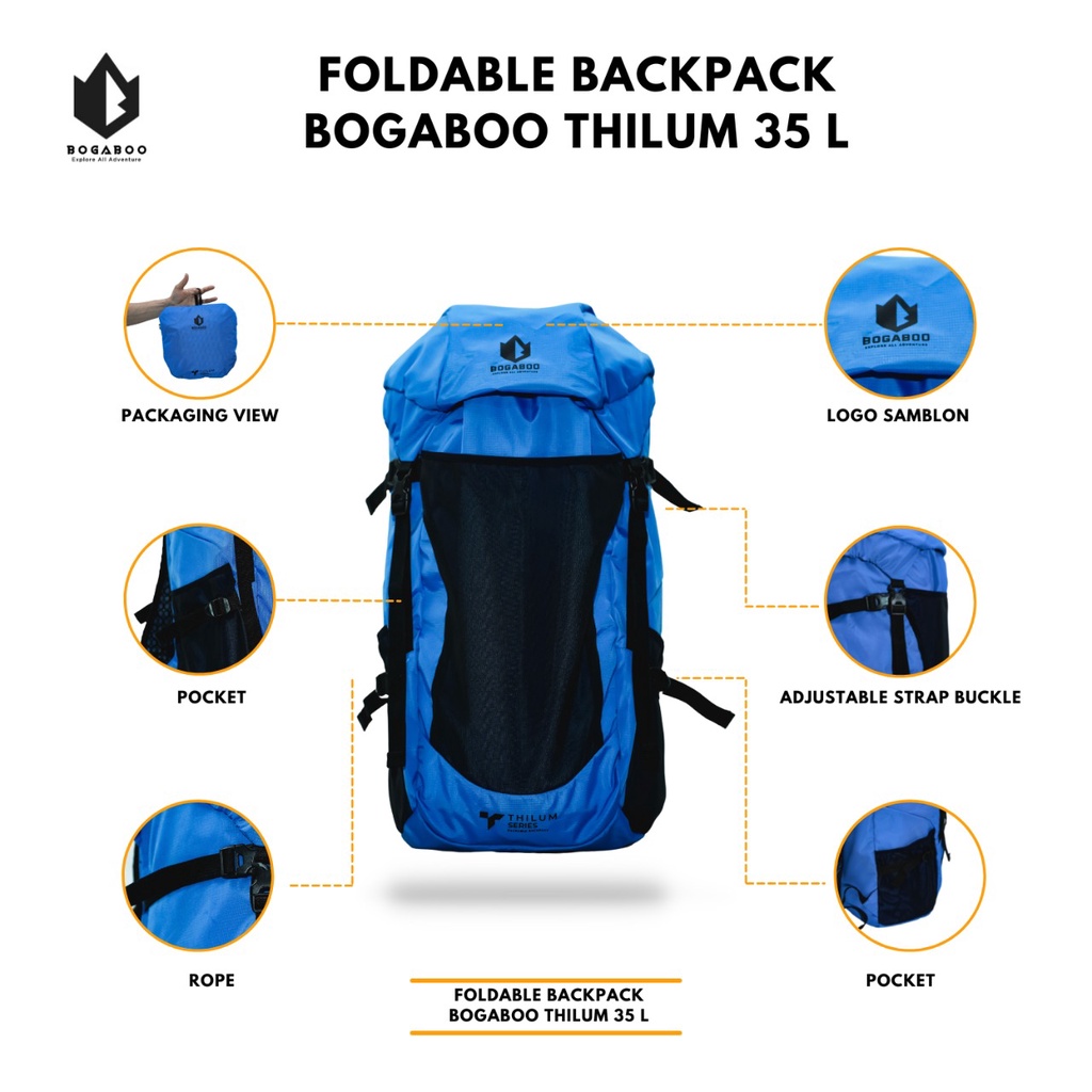 FOLDABLE BACKPACK BOGABOO 35 LITER THILUM - TAS GUNUNG LIPET 35 WATERPROOF - TAS ULTRALIGHT - TAS SUMMIT - TAS CARRIER LIPAT - TAS RANSEL LIPET - TAS HIKING OUTDOOR