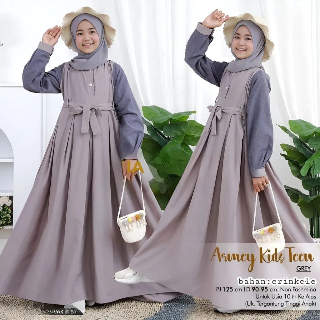 Armey Kids Ten Gamis Anak Tanggung Usia 10 11 12 13 14 15 Tahun Pakaian Remaja Wanita SD SMP Dress Muslim Pakaian Anak2 Perempuan Baju Ngaji Murah Modern Dres Harian Kekinian Longdress Cewek Busana Syari