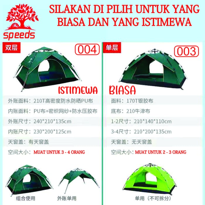 Tenda Camping Tenda Kemah Speeds 4-5 Orang Lipat Portable Besar 004