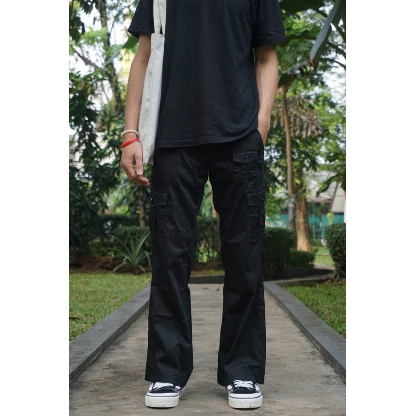 Celana panjang cargo hitam pocket / celana second
