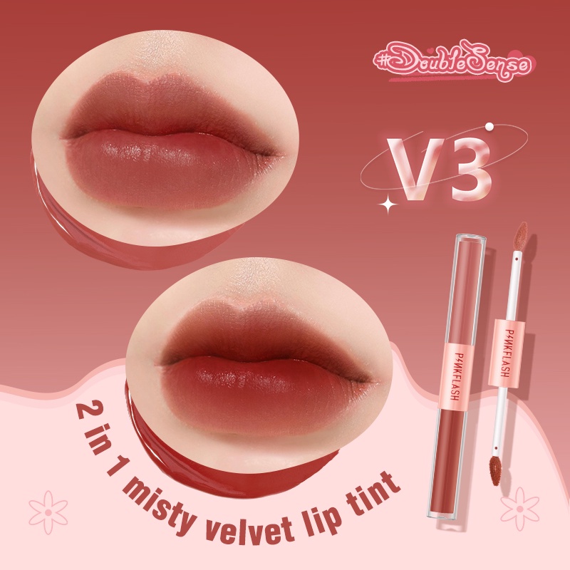 PINKFLASH 2 IN 1 Dual-ended Lipstick ombrelips Liquid Matte lipstik Velvet Tint Lightweight High Pigment Lasting Celebshine
