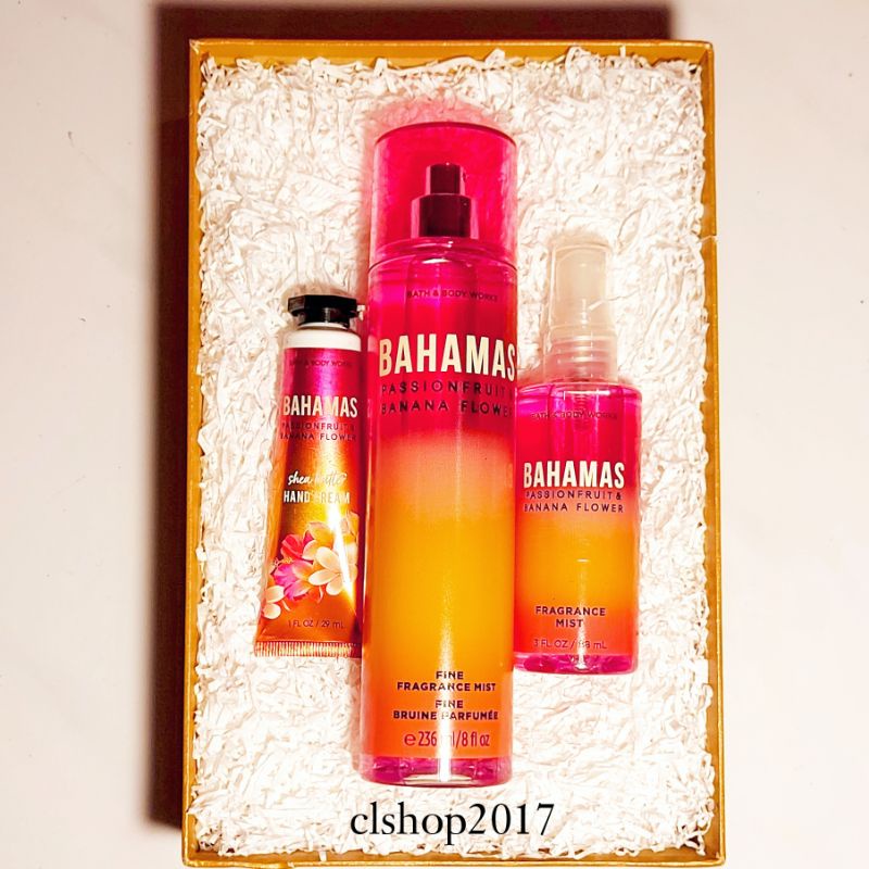 BBW BAHAMAS - PASSIONFRUIT &amp; BANANA FLOWER  GIFT SET PAKET BATH &amp; BODY WORKS