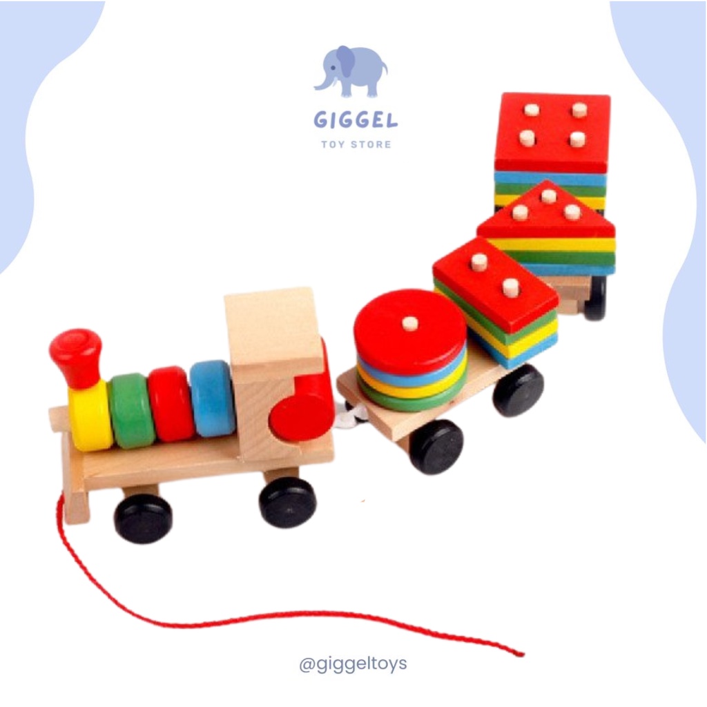 [ Giggel ] Wooden Shape Matching Train Mainan Balita Wooden Toys Mainan Kayu Kereta Puzzle Kayu Anak Matching Shape