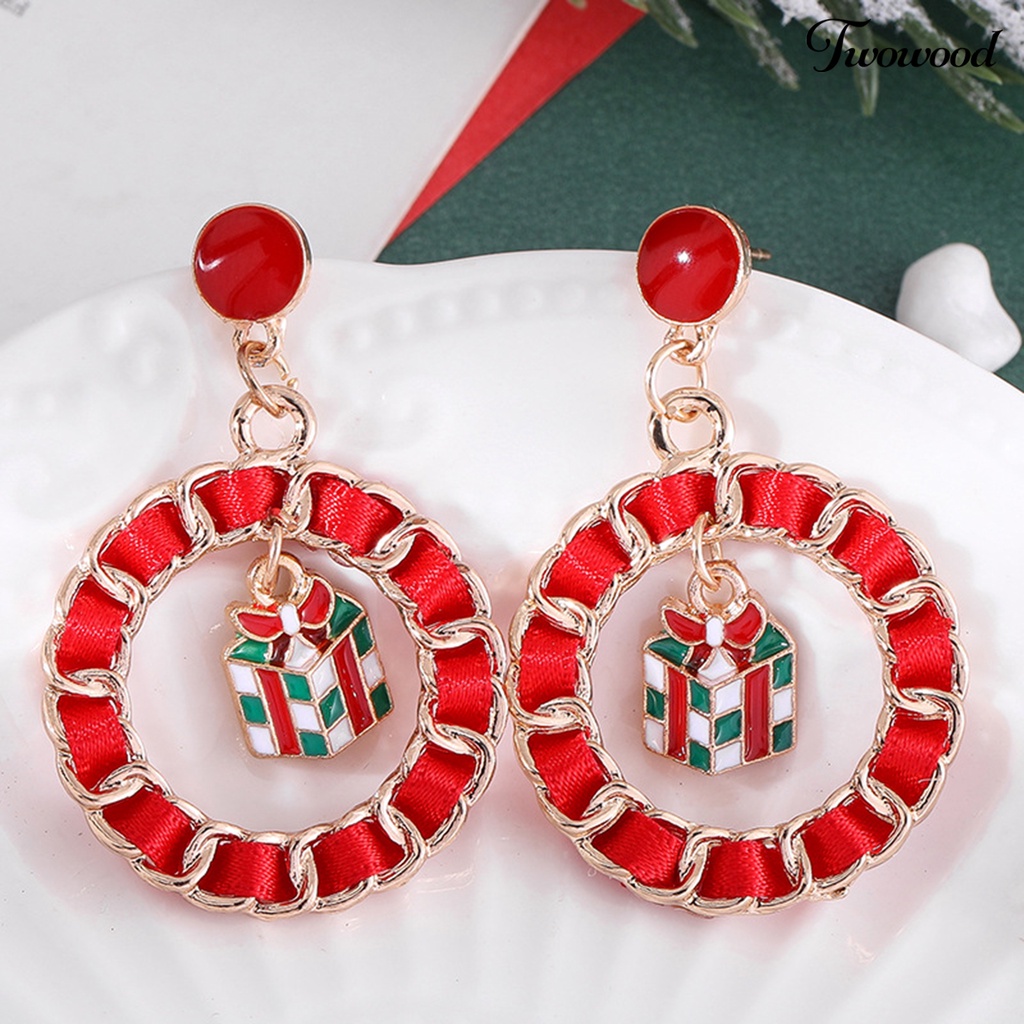 1 Pasang Anting Stud Desain Kartun Santa Claus Bell Pohon Natal Aksen Berlian Imitasi Untuk Hadiah