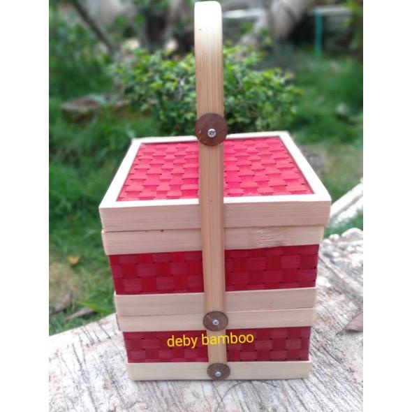 

rantang bambu/ keranjang bambu merah susun 2, 20x20cm