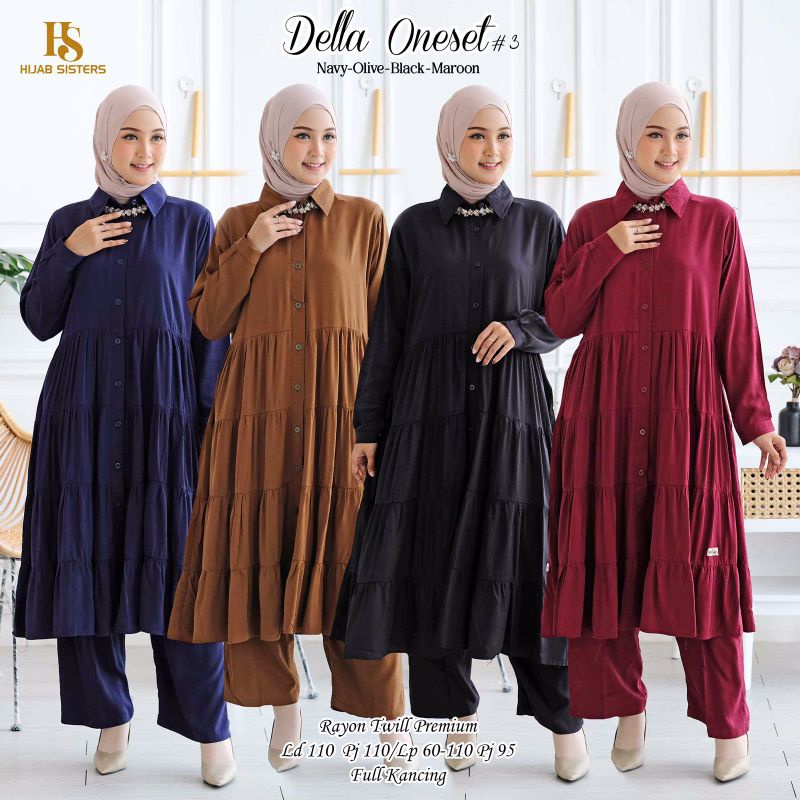 [REAL PICT] DELLA ONESET RAYON TWILL PREMIUM SETELAN POLOS WANITA FULL KANCING ORI BY HIJAB SISTER