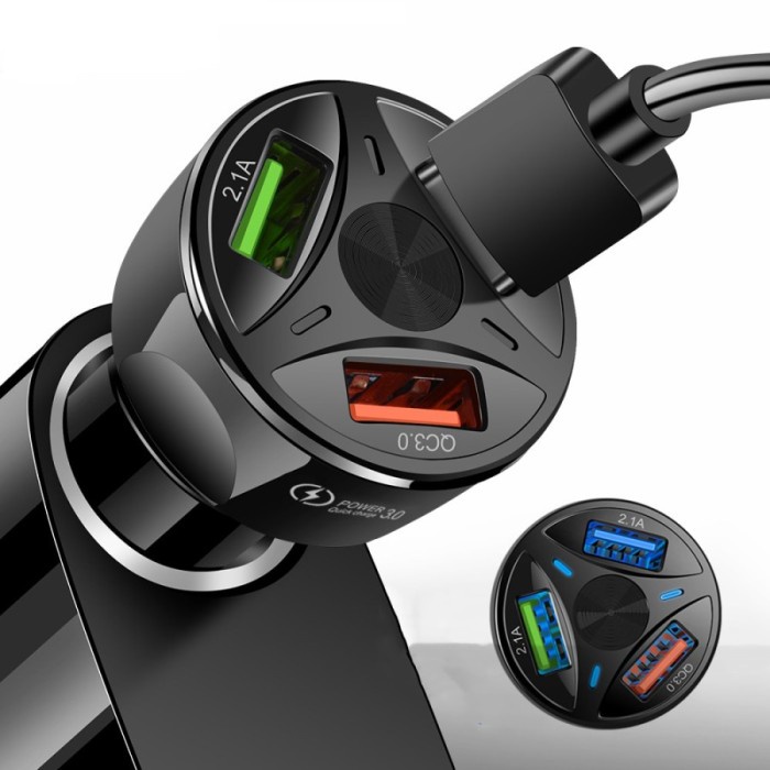 Charger Car Charger 3 Port Round Model With Qc 3.0 Fast Car Charger 3 Port