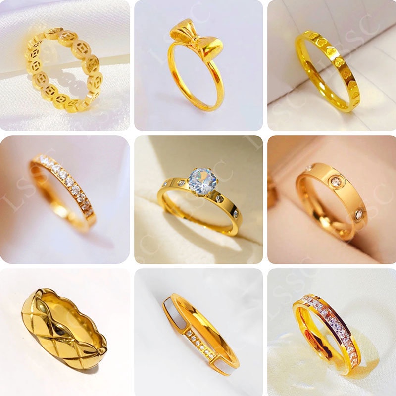 Cincin Titanium Wanita Berlian Emas 18K Anti Karat Cantik Elegan Terbaru 2022 Perhiasan Korea