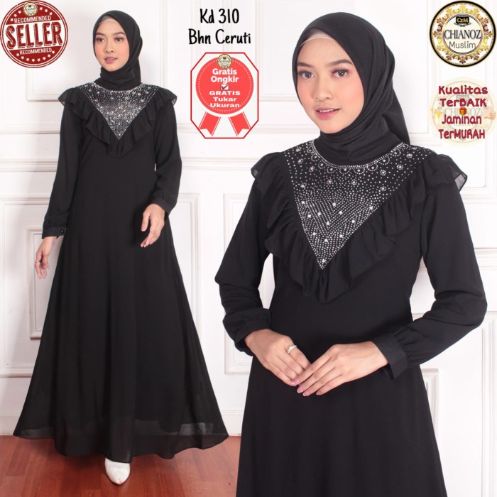 CHIANOZ Gamis Hitam Ceruti Motte Abaya Mewah Pesta Premium Lebaran 310 - M(M9R4) Abaya turki Gamis a